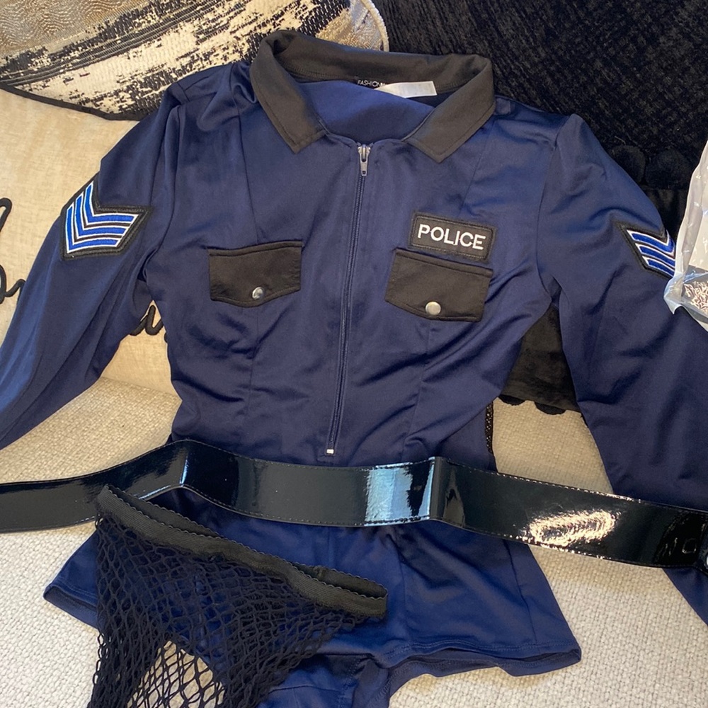 Fashion Nova Navy Blue Police Costume Top with Black Accents